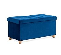 BRIAN & DANY Cassapanca ottomana con 4 gambe in legno, in velluto, per soggiorno, blu navy, 76 x 38 x 38 cm