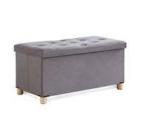 BRIAN & DANY Panca Contenitore Pieghevole, Pouf Contenitore Rettangolare con Gambe, Puff Poggiapiedi in Velluto Cassapanca Camera da Letto, 76 x 38 x 38 cm, Grigio