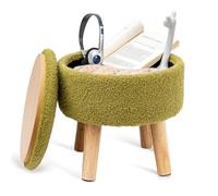 BRIAN & DANY Poggiapiedi con contenitore, ottomana rotonda in finta pelliccia di orsacchiotto, poggiapiedi con gambe, per soggiorno, ingresso, ufficio, verde brillante