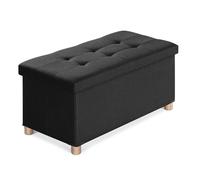 BRIAN & DANY Pouf Contenitore, Cassapanca Rettangolare Ottomana con 4 Gambe Legno in Lino, per Soggiorno, Nero, 76 x 38 x 38 cm