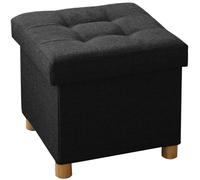 BRIAN & DANY Pouf Contenitore con Gambe in Legno, Pouf Poggiapiedi in Lino, Cassapanca Cubico per Soggiorno, Camera da Letto, Nero, 38 x 38 x 38 cm
