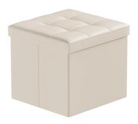 BRIAN & DANY Pouf Contenitore Pieghevole, Puff Poggiapiedi Quadrato in Cuoio Sgabello Contenitore per Divano Camera da Letto, Beige, 38 x 38 x 38cm