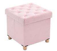 BRIAN & DANY Pouf Contenitore Quadrato, Puff Poggiapiedi Pieghevole in Velluto, Pouf Sgabello con Gambe per Camera da Letto Soggiorno, 40 x 40 x 40 cm, Rosa
