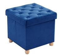 BRIAN & DANY Pouf Contenitore Quadrato, Puff Poggiapiedi Pieghevole in Velluto, Pouf Sgabello con Gambe per Camera da Letto Soggiorno, 40 x 40 x 40 cm, Blu