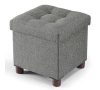 BRIAN & DANY Pouf Poggiapiedi 32x32x32.5cm, Lino Poggiapiedi Divano Contenitore Pieghevole, Grigio