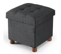 BRIAN & DANY Pouf Poggiapiedi 32x32x32.5cm, Lino Poggiapiedi Divano Contenitore Pieghevole, Nero
