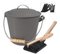 BRIAN & DANY Secchio per Cenere Camino, 5L Secchio Cenere Camino con Paletta e Scopino, Grigio