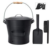 BRIAN & DANY Secchio per Cenere Camino con Coperchio, 10L Porta Pellet con Paletta e Scopino, Attrezzi per Caminetto per Caminetto, Braciere e Stufa a Legna
