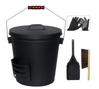 BRIAN & DANY Secchio per Cenere Camino con Coperchio, 20L Porta Pellet con Paletta e Scopino, Attrezzi per Caminetto per Caminetto, Braciere e Stufa a Legna