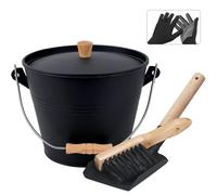 BRIAN & DANY Secchio per Cenere Camino con Coperchio, 5L Porta Pellet con Paletta e Scopino, Attrezzi per Caminetto per Caminetto, Braciere e Stufa a Legna