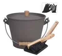 BRIAN & DANY Secchio per Cenere Camino con Coperchio, 5L Porta Pellet con Paletta e Scopino, Attrezzi per Caminetto per Caminetto, Braciere e Stufa a Legna, Grigio