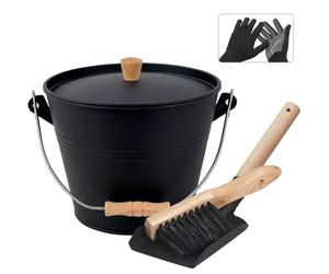 BRIAN & DANY Secchio per Cenere Camino con Coperchio, 5L Porta Pellet con Paletta e Scopino, Attrezzi per Caminetto per Caminetto, Braciere e Stufa a Legna