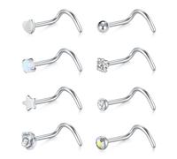 Briana Williams 20G Prigionieri a Vite 8 Pezzi Monili penetranti del Fermo del narice A Forma di S della Stella del Cuore della Stella del Cuore della Palla dello zircone