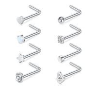 Briana Williams 20G Prigionieri a Vite 8 Pezzi Monili penetranti del Fermo del narice della Stella del Cuore della Stella del Cuore della Palla dello zircone A Forma di L