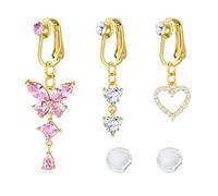 Briana Williams 3pz falso ombelico bar anello Clip su gioielli ombelico non piercing Oro farfalla cuore CZ