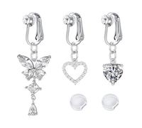 Briana Williams 3pz falso ombelico bar anello Clip su non piercing Argento ombelico gioielli farfalla cuore con CZ