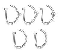 Briana Williams Anello al Naso Finto Piercing Naso a Forma di D Non Forato Clip Falso Naso Setto Labbra Orecchino Cerchio Acciaio Inossidabile