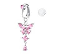 Briana Williams Finto Piercing Ombelico Clip False Anneaux de Pancia con Pendente Rosa CZ Non Piercing Falso Ombelico