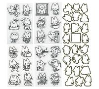 Briartw Set di 4 timbri trasparenti con gatti felici e fustelle per la creazione di biglietti, timbri con animali per scrapbooking fai da te, creazione di biglietti di auguri, inviti, decorazione