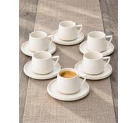 BRICARD Bellon Set di Tazzine da Espresso con Piattini 12 Pezzi per 6 Persone - 100 ml, Porcellana Bianca con Rilievo - Servizio da Caffè per Espresso e Ristretto - Lavastoviglie, Microonde e Forno