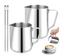 Bricco Latte, 600 ml e 350 ml Bricco Latte Professionale, con Segno di Misurazione, Argento Bollitore Latte, Acciaio Inox Lattiera, Bricco Latte Piccolo, per Montalatte, Cappuccino, Caffè Accessori