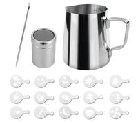 Bricco per Latte in Acciaio Inox, 1 Pezzi Bricco Latte Schiumatore Schiuma Brocca Tazza 350ml con 1 Pezzi Misurazione della Latte Art Penna Lattiera per cappuccino in Acciaio Inox Caffè Latte Art