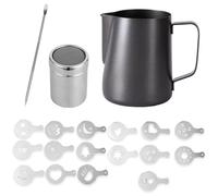 Bricco per Latte in Acciaio Inox, 1 Pezzi Bricco Latte Schiumatore Schiuma Brocca Tazza 350ml con 1 Pezzi Misurazione della Latte Art Penna Lattiera per cappuccino in Acciaio Inox Caffè Latte Art