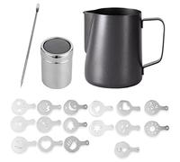 Bricco per Latte in Acciaio Inox, 1 Pezzi Bricco Latte Schiumatore Schiuma Brocca Tazza 350ml con 1 Pezzi Misurazione della Latte Art Penna Lattiera per cappuccino in Acciaio Inox Caffè Latte Art