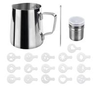 Bricco per Latte in Acciaio Inox, 1 Pezzi Bricco Latte Schiumatore Schiuma Brocca Tazza 350ml con 1 Pezzi Misurazione della Latte Art Penna Lattiera per cappuccino in Acciaio Inox Caffè Latte Art