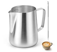 Bricco per latte in acciaio inox, 600 ml/20oz, Frullino montalatte con scala interna, Monta latte con cucchiaino incluso