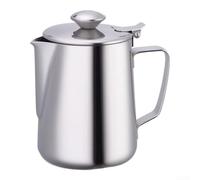 Bricco per latte in acciaio inox da 350 ml per latte | Coperchio integrato, antipolvere, per proteggere dagli schizzi durante la schiuma, ideale per la schiuma di latte