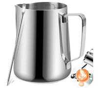 Bricco per Latte in Acciaio Inox, TechKen Brocca in Schiuma 350ml/600ml/900ml(12oz/20oz/32oz), per cappuccino barista espresso making (Argento 600ML/20OZ)