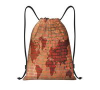 Brick Wall World Atlas Map Pattern Donna Uomo Zainetto Impermeabile Zaino Con Coulisse Regolabile Borsa Con Coulisse Per Ginnastica Scarpe Escursionismo Nuoto