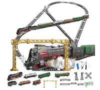 Brickaro Set di treni radiocomandati, modello di treno natalizio con carrozza e binario lungo, ottimo regalo STEM e decorazioni da scrivania per adolescenti e adulti (modello 62904B)