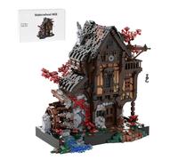 BrickCraftWorks Set di edifici per esposizione del cottage medievale, modello MOC-214249 MOC Waterwheel Mill, 2717PCS Serie medievale da collezione