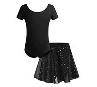 Bricnat Abbigliamento da Balletto per Bambini Abito da Balletto Body da Balletto in Cotone a Maniche Corte per Ragazza Abito da Balletto Abito da Ballo Body da Ballo con Gonna tutù Nero
