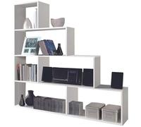 Libreria In Legno Design Moderno Bianco Lucido 145x29xH145 Cm Mensole A Scala