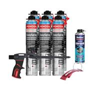 BRICOLEMAR Kit professionale in schiuma poliuretanica, 6 flaconi di schiuma proiettabile, 700 ml, pistola applicatrice S1, detergente per schiuma, con portachiavi in regalo