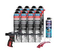 BRICOLEMAR Kit professionale in schiuma poliuretanica, 8 flaconi di schiuma proiettabile, 700 ml, pistola applicatrice S1, detergente per schiuma, con portachiavi in regalo