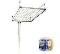 Bricolemar - Stendibiancheria Tezno Soffitto Alluminio | Inossidabile |10 corde - fino a 19 m - Estensibile 100-160 x 78 cm | Interno ed esterno (estensibile + 40 clip)