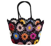 bricoleva.it BORSA CROCHET NERA E FIORI MULTICOLOR 45X30X30CM