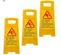 BricoLoco.com Cartello segnale pavimento bagnato. Avvertenza pericolo di pavimento bagnato, bagnato, lavato, scorrevole o scivoloso. Testo multilingue in spagnolo più 6 lingue (3)