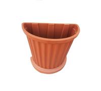 BricoQui Vaso a parete plastica con sottovaso colore terracotta a muro mezzaluna fiori piante esterno giardino