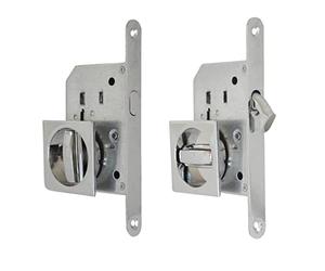 BricoShopping® set MANIGLIE per PORTA interna in legno A SCOMPARSA SCORREVOLE KIT con SERRATURA ad INCASSO GANCIO nottolino cieca QUADRATA bocchetta acciaio (Quadrato C/Serratura, Cromo Lucido)
