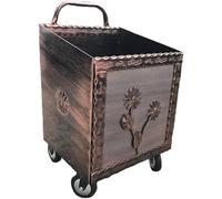 Bricoutlet Carrello Porta Legna Porta pellet da interno in Ferro BATTUTO 43x37x72hcm con Ruote RAME - Cesta per legna da interno ed esterno