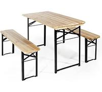 Bricoutlet - Set Birreria 2 Panche e Tavolo in Legno Naturale, Richiudibile, Salvaspazio 120x60cm