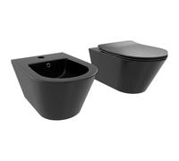 Bricozone Coppia Di Sanitari Sospesi In Ceramica Set Wc E Bidet Da Parete Design Moderno Con Copri Wc Soft Close E Finitura Opaca Ideali Per Bagno Contemporaneo Facili Da Pulire (Nero opaco)