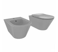 Bricozone Coppia Di Sanitari Sospesi In Ceramica Set Wc E Bidet Da Parete Design Moderno Con Copri Wc Soft Close E Finitura Opaca Ideali Per Bagno Contemporaneo Facili Da Pulire (Grigio opaco)