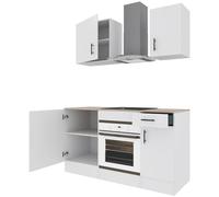 Bricozone Cucina Componibile Moderna Bianca Con Top Rovere Canadese Completa Di Moduli E Pensili Salvaspazio Cucina Lineare Design Contemporaneo Per Ambienti Piccoli O Open Space (160 Cm)