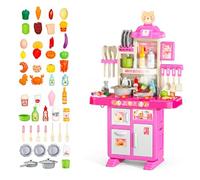 BRICOZONE Cucina Giocattolo Per Bambini Con Luci Suoni Ed Effetto Vapore Set Cucina Completo Con 69 Accessori Frigorifero Forno Rubinetto Con Riciclo Acqua 3 5 Anni (Rosa)